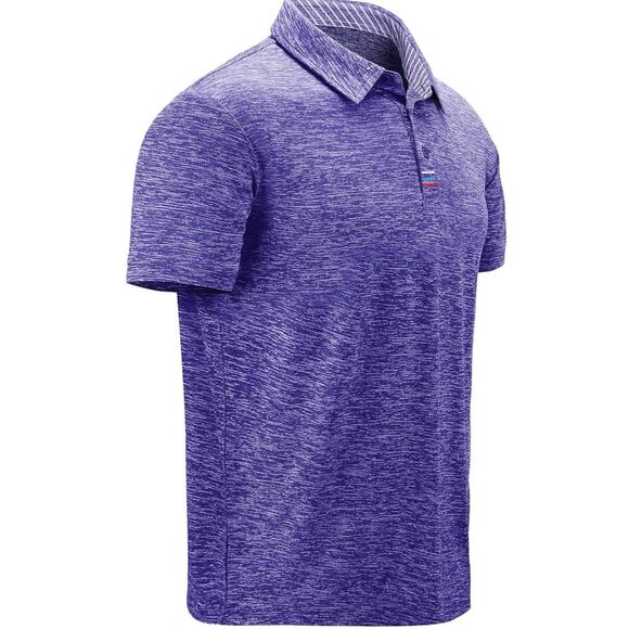 GEEK LIGHTING Polo Shirt Men Golf‎ Collared Short Sleeve Heathered Purple XXL - Picture 2 of 7